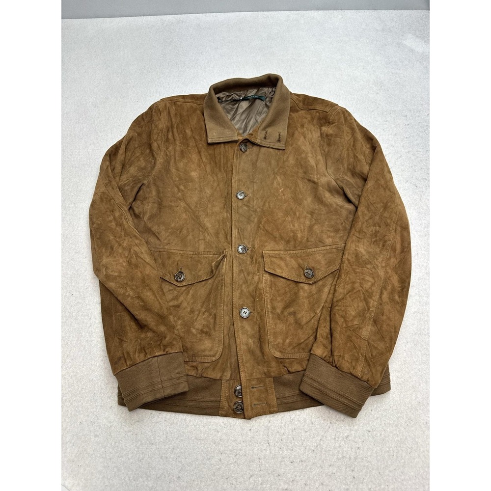 Kent & Curwen Jacket Mens Large Brown Goatskin Leather Bomber Button Front Italy